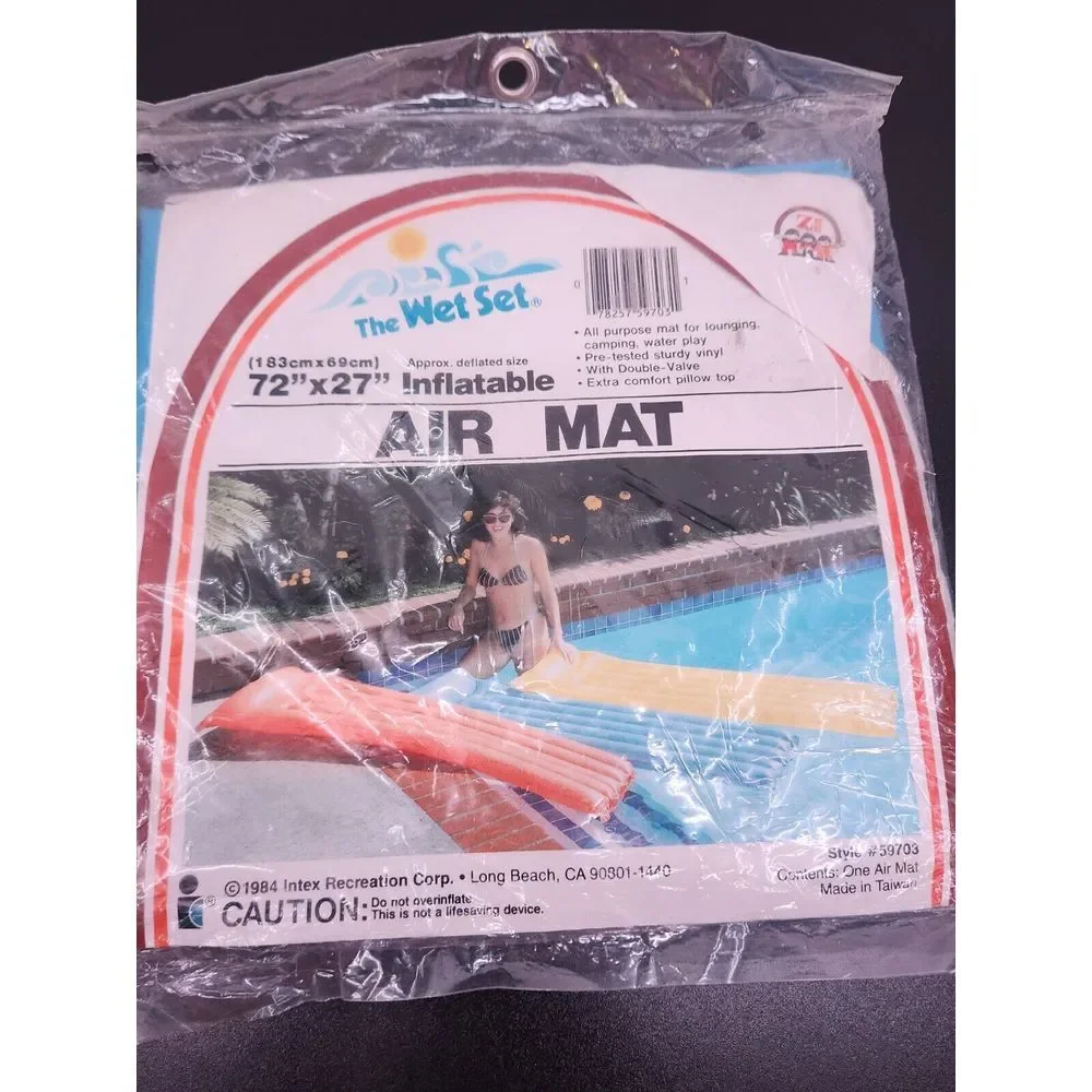 Vtg Intex The Wet Set Inflatable‎ Air Mat Blue Vinyl Pool Float 72